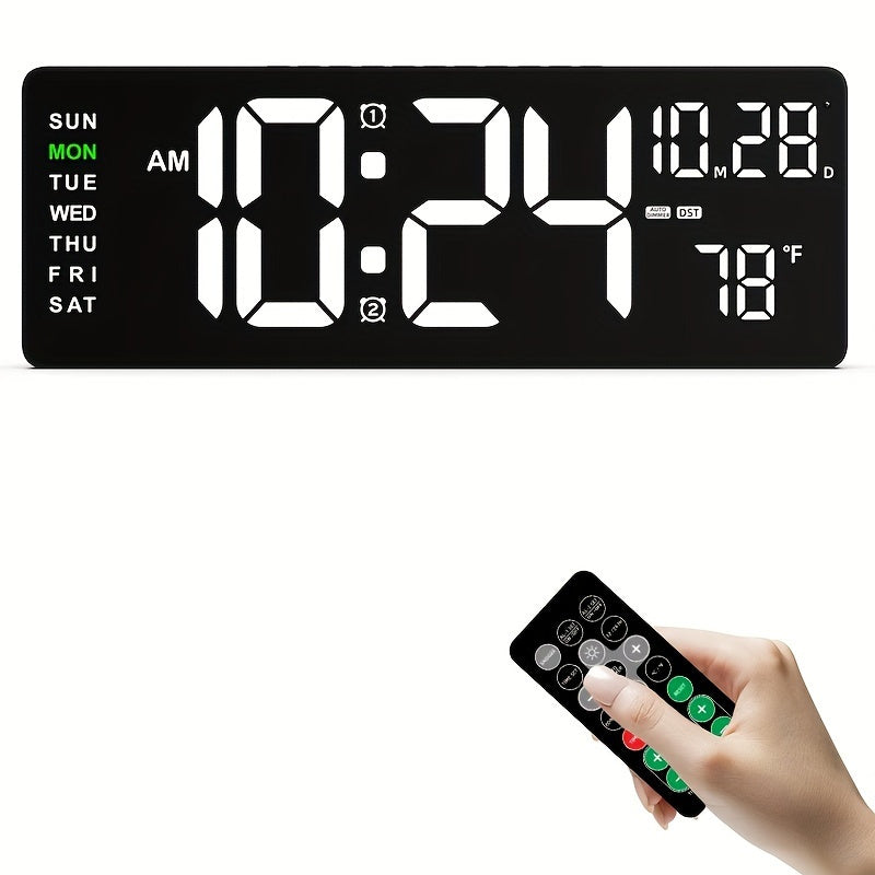 Large Digital Wall Clock with Remote Control Auto Brightness USB Powered Date Week Temp for Living Room Office Gym Classroom Bedroom