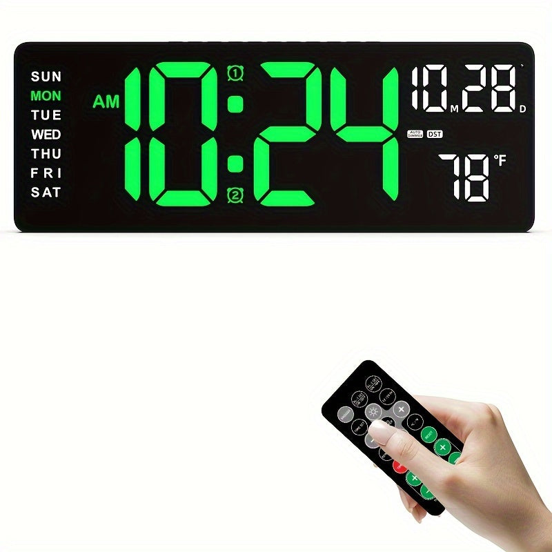 Large Digital Wall Clock with Remote Control Auto Brightness USB Powered Date Week Temp for Living Room Office Gym Classroom Bedroom