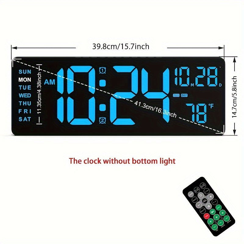 Large Digital Wall Clock with Remote Control Auto Brightness USB Powered Date Week Temp for Living Room Office Gym Classroom Bedroom