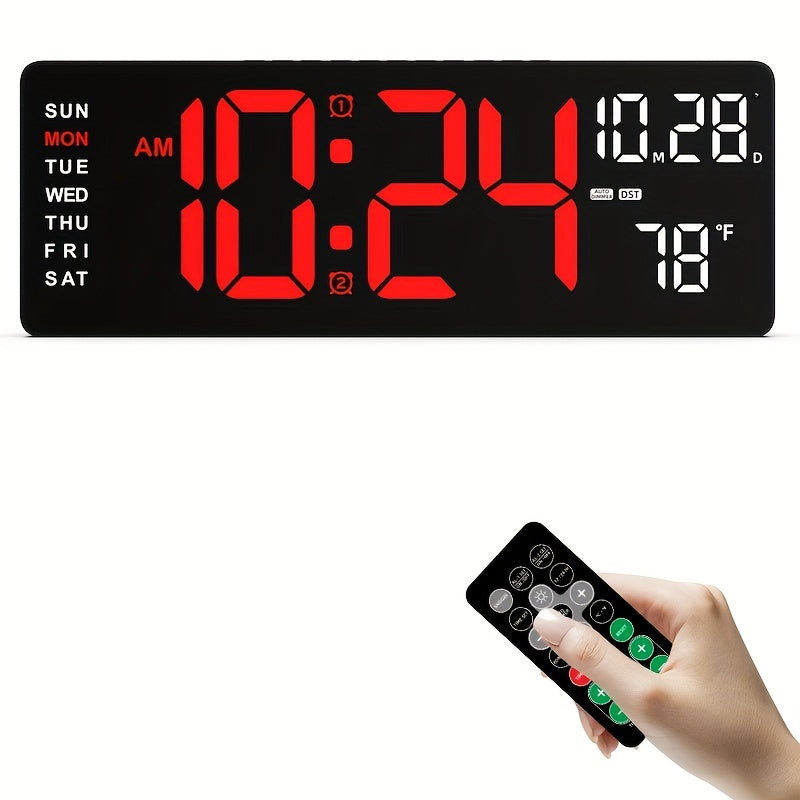 Large Digital Wall Clock with Remote Control Auto Brightness USB Powered Date Week Temp for Living Room Office Gym Classroom Bedroom