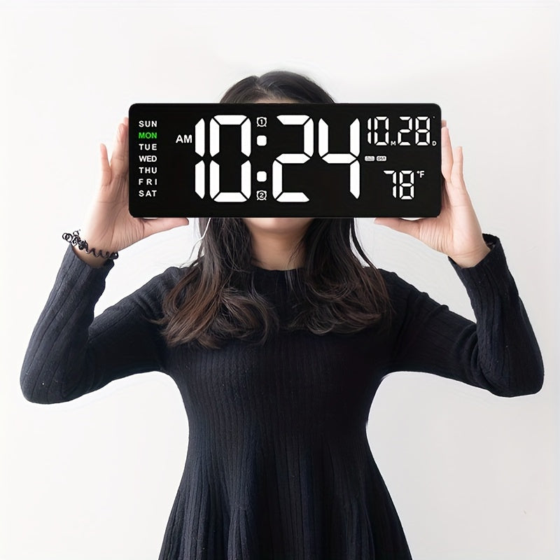 Large Digital Wall Clock with Remote Control Auto Brightness USB Powered Date Week Temp for Living Room Office Gym Classroom Bedroom
