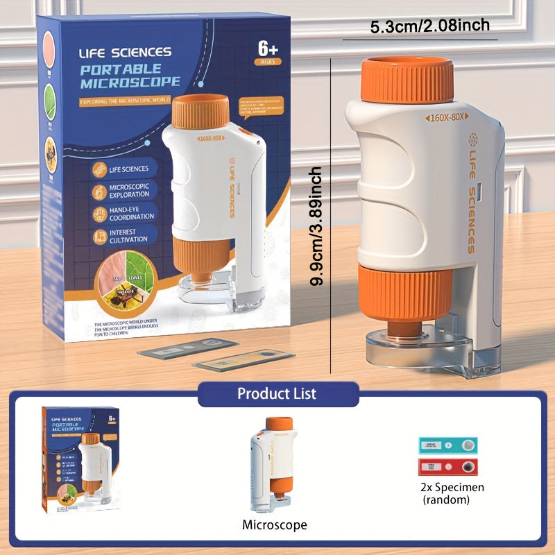 Set de microscopios LED portátiles para niños 60X-160X de aumento, juguete educativo STEM