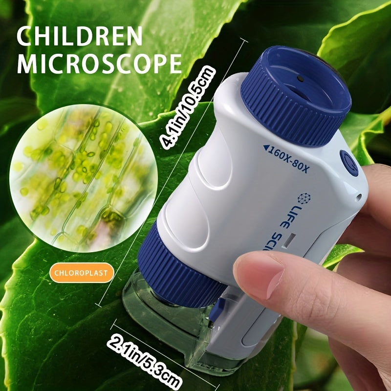Kids LED Handheld Microscope Set 60X-160X Magnification STEM Educational Toy