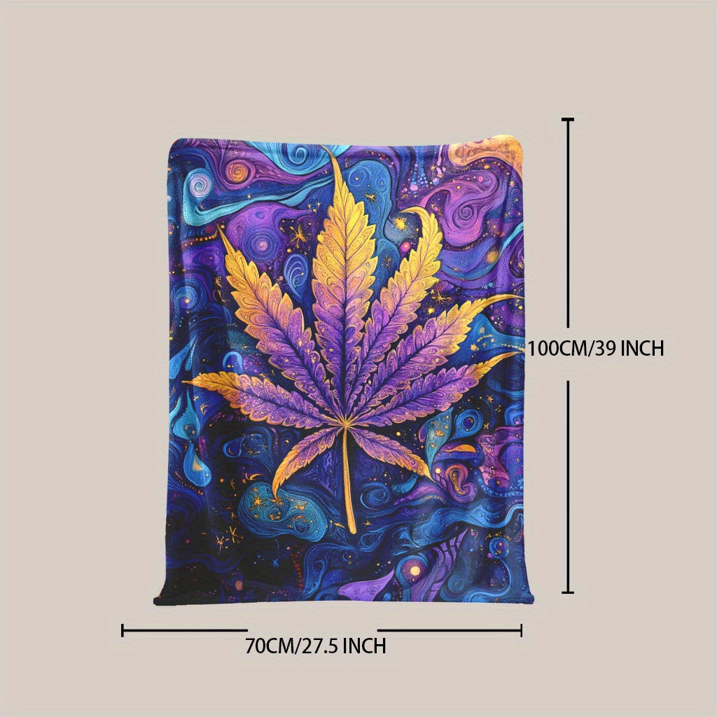 Flannel Fleece Throw Blanket Psychedelic Leaf Print All-Season Polyester 200-250g