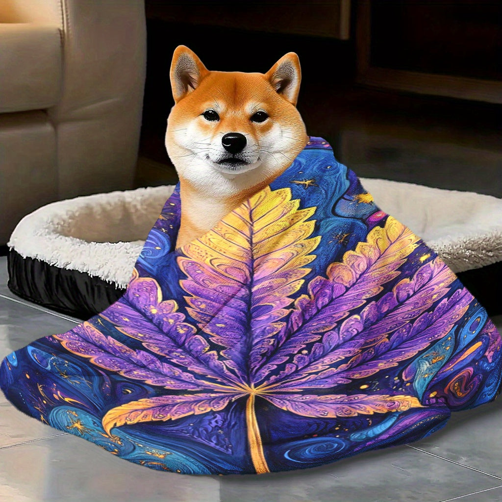 Flannel Fleece Throw Blanket Psychedelic Leaf Print All-Season Polyester 200-250g