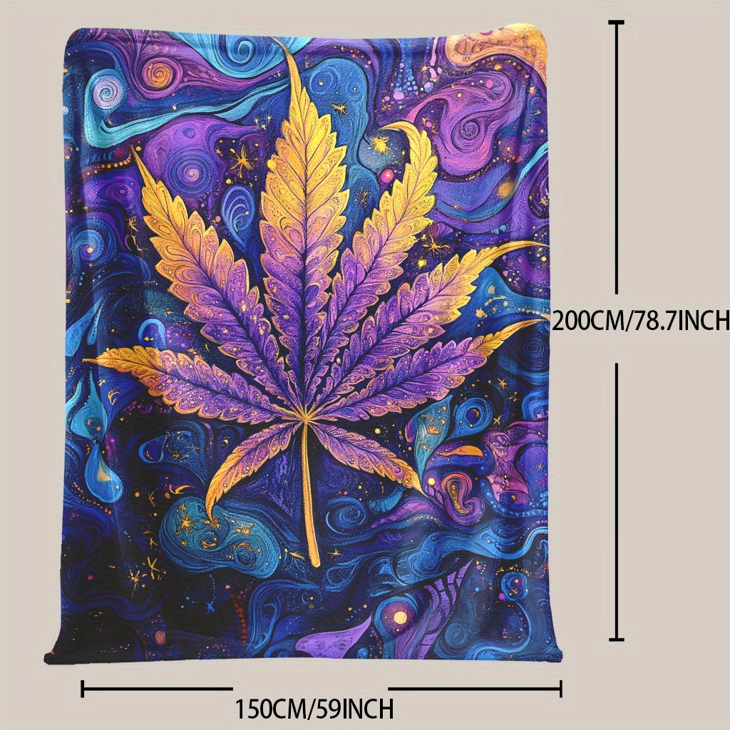 Flannel Fleece Throw Blanket Psychedelic Leaf Print All-Season Polyester 200-250g