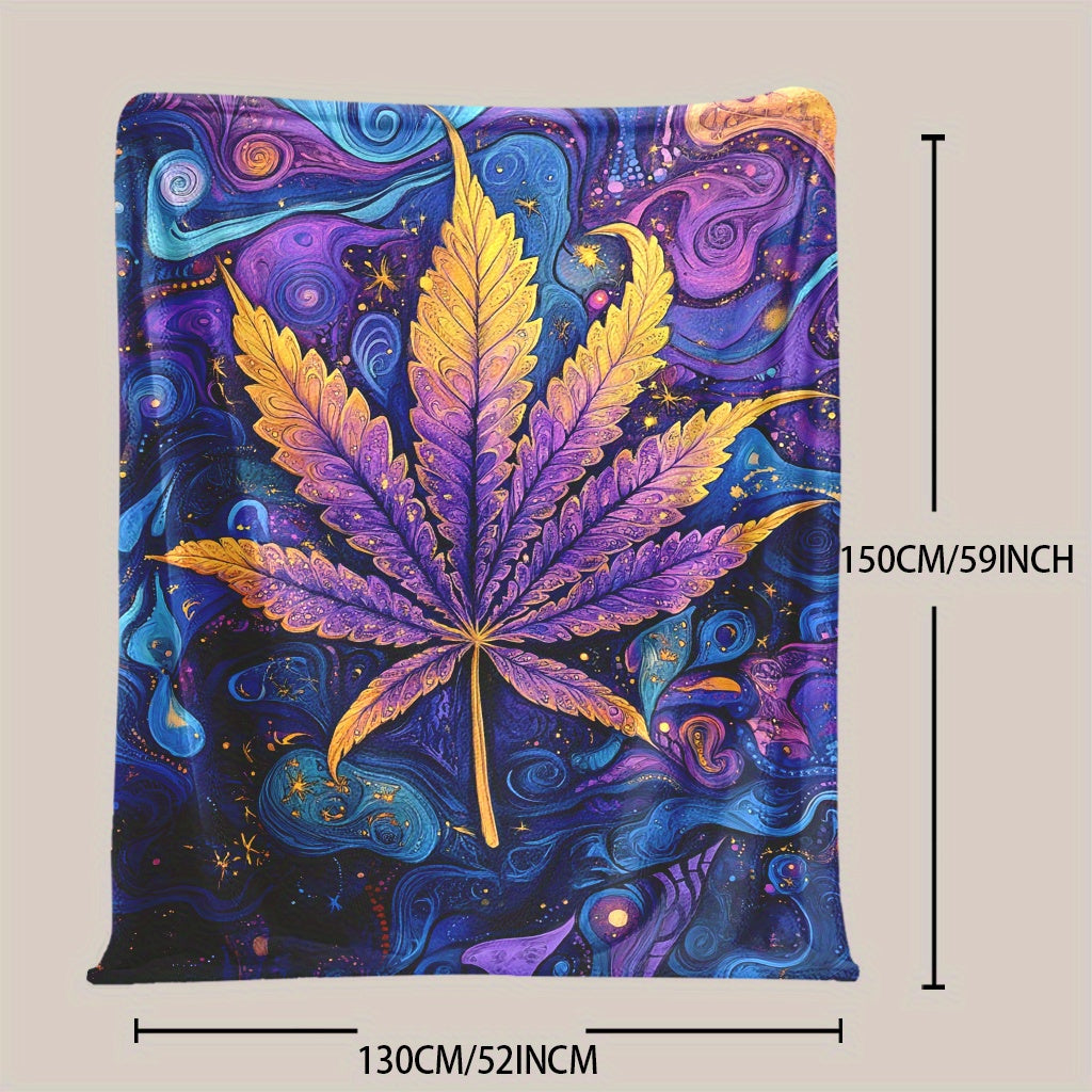 Flannel Fleece Throw Blanket Psychedelic Leaf Print All-Season Polyester 200-250g