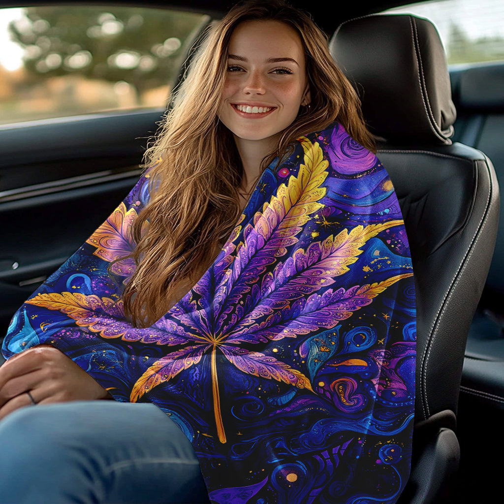 Flannel Fleece Throw Blanket Psychedelic Leaf Print All-Season Polyester 200-250g