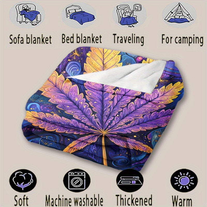 Flannel Fleece Throw Blanket Psychedelic Leaf Print All-Season Polyester 200-250g