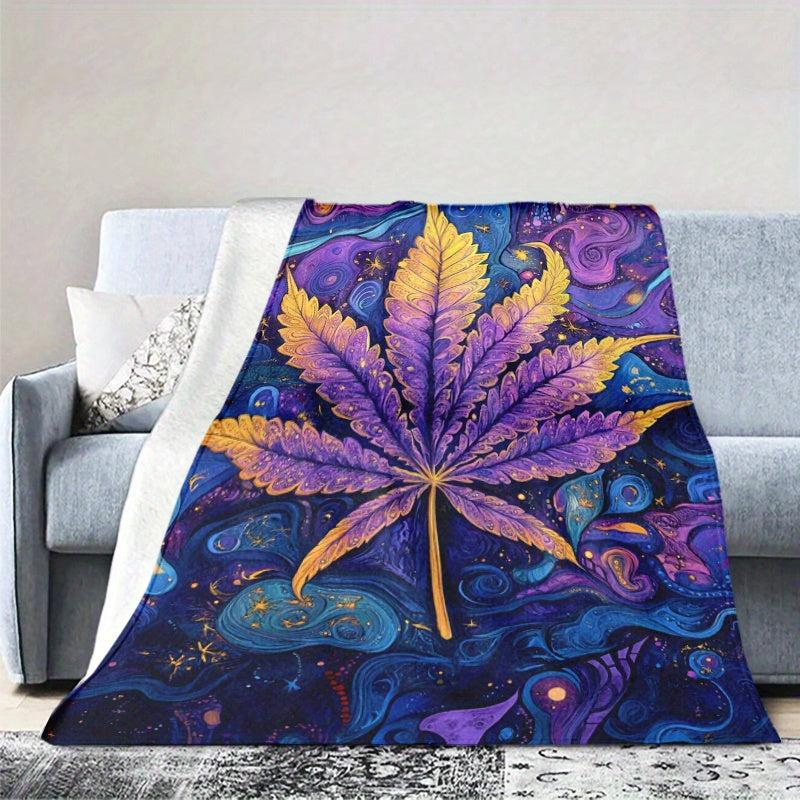 Flannel Fleece Throw Blanket Psychedelic Leaf Print All-Season Polyester 200-250g