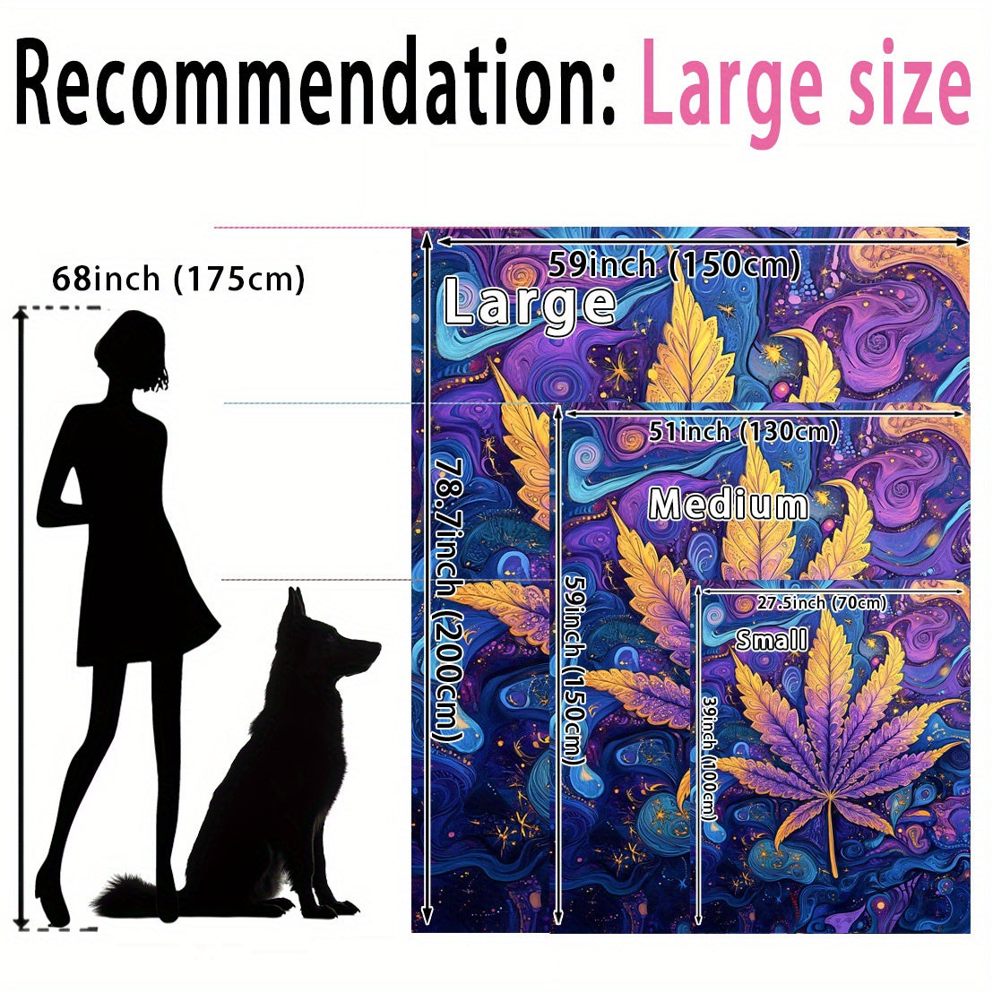 Flannel Fleece Throw Blanket Psychedelic Leaf Print All-Season Polyester 200-250g