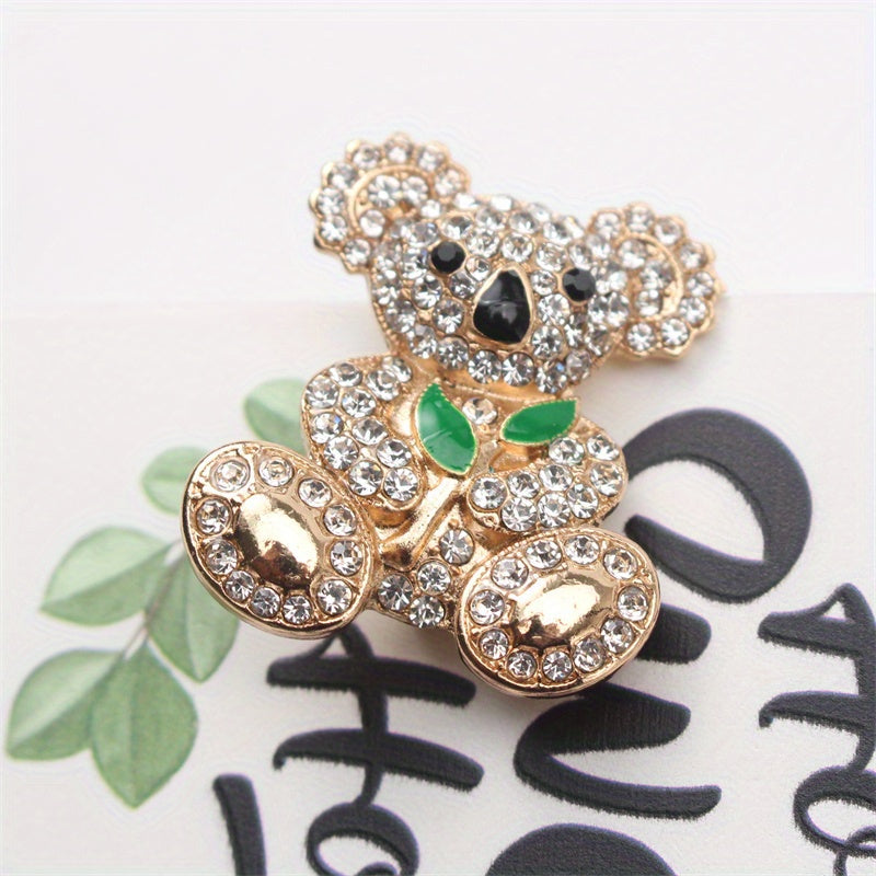 Animal Brooch for Women with Rhinestones Adorable Bear Design Crystal Collar Pin Jewelry