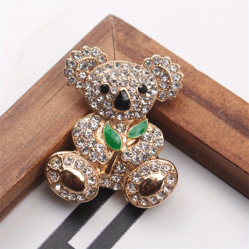Animal Brooch for Women with Rhinestones Adorable Bear Design Crystal Collar Pin Jewelry