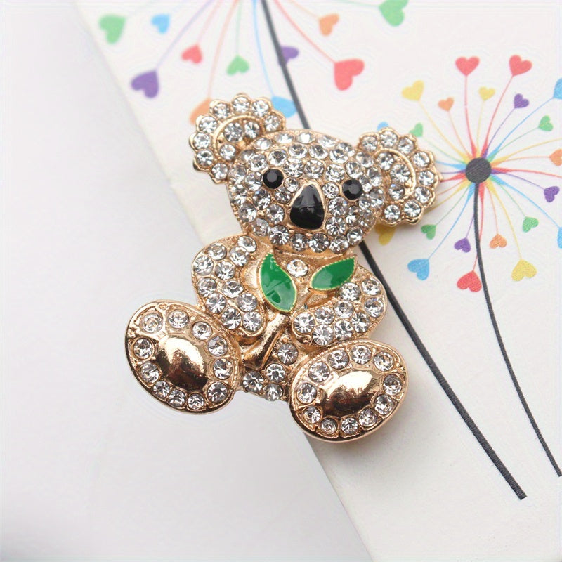 Animal Brooch for Women with Rhinestones Adorable Bear Design Crystal Collar Pin Jewelry