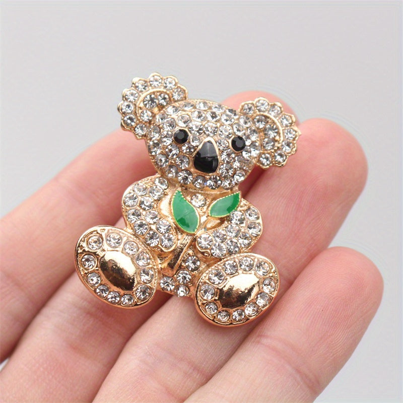 Animal Brooch for Women with Rhinestones Adorable Bear Design Crystal Collar Pin Jewelry