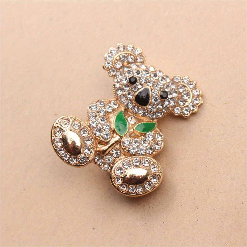 Ayollar uchun hayvonlar broshyasi, rhinestones bilan bezatilgan, yoqimli ayiq dizayni, kristalli bo'yinbog' pin, zargarlik buyumlari