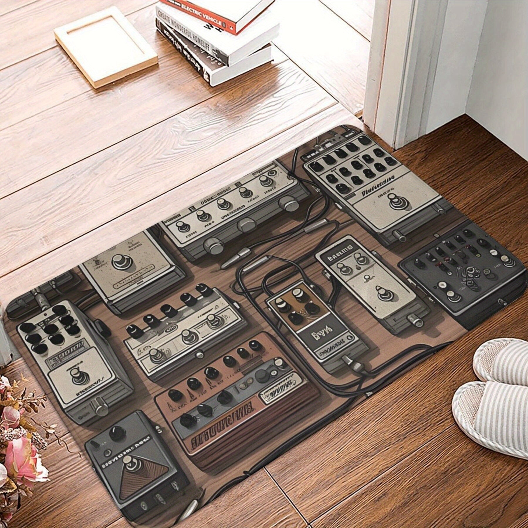 Non-Slip Guitar Effect Pedal Board Mat Lightweight Polyester Rectangular Rug for Music Lovers