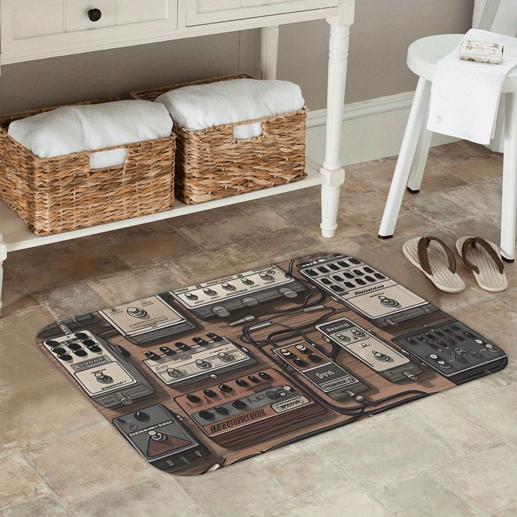 Non-Slip Guitar Effect Pedal Board Mat Lightweight Polyester Rectangular Rug for Music Lovers