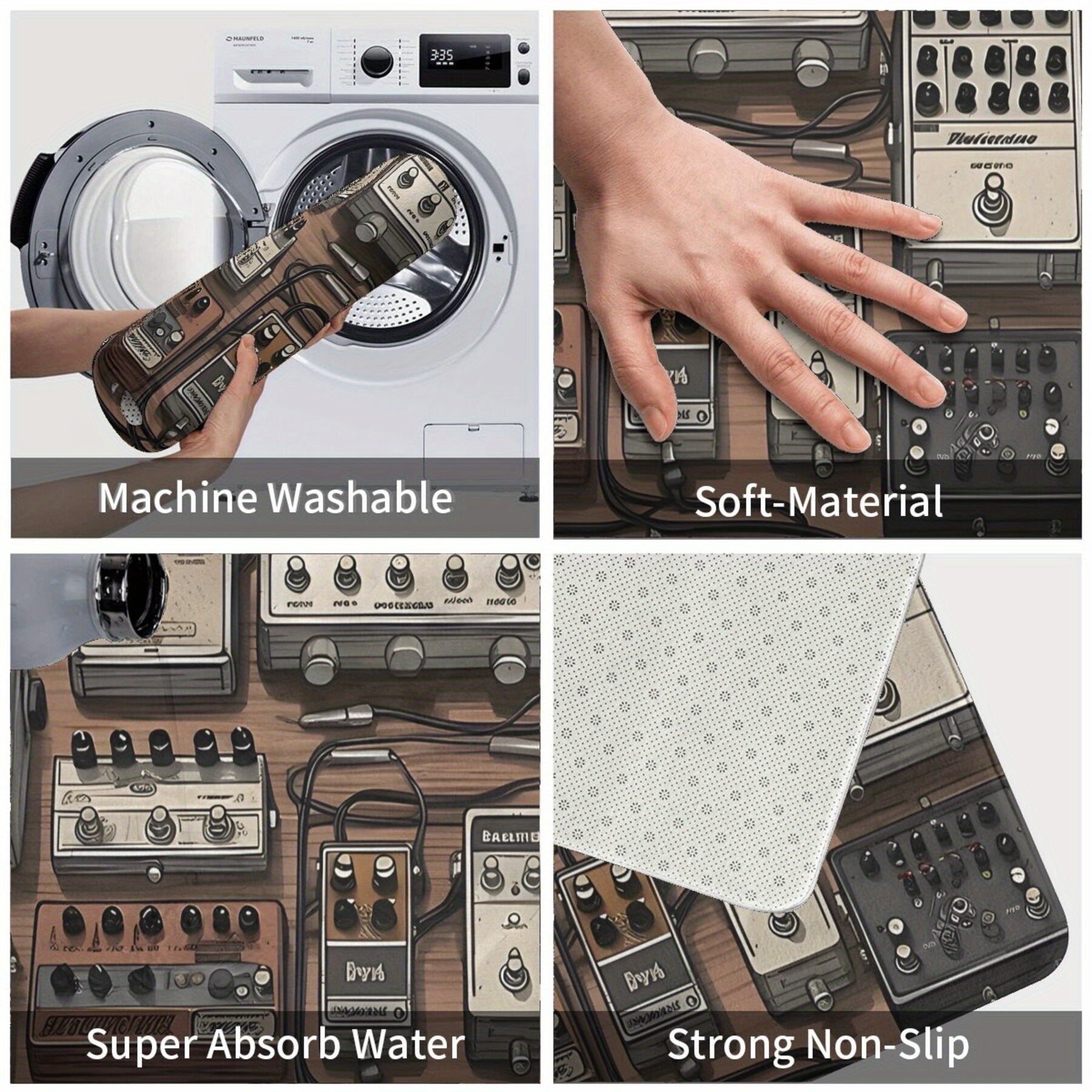 Non-Slip Guitar Effect Pedal Board Mat Lightweight Polyester Rectangular Rug for Music Lovers