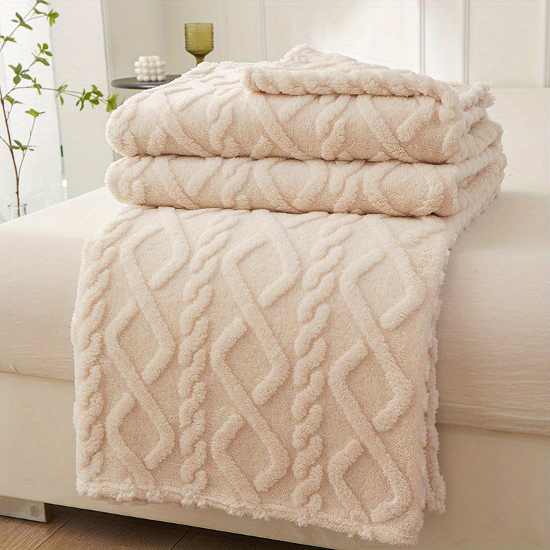 Taffeta Throw Blanket Solid Color Geometric Design for Bed Sofa Comfort