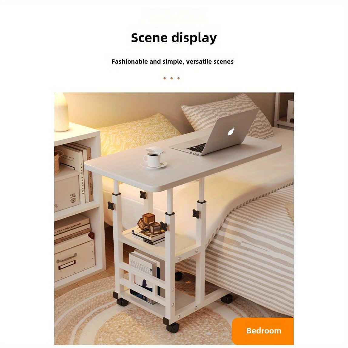 Регулируемый по высоте деревянный прикроватный столик с полкой и выдвижным столом для ноутбука для спальни, общежития, дома, офиса
