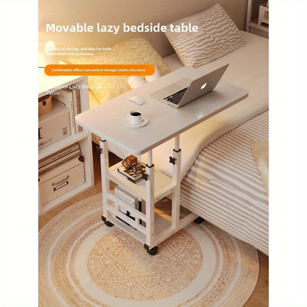 Регулируемый по высоте деревянный прикроватный столик с полкой и выдвижным столом для ноутбука для спальни, общежития, дома, офиса