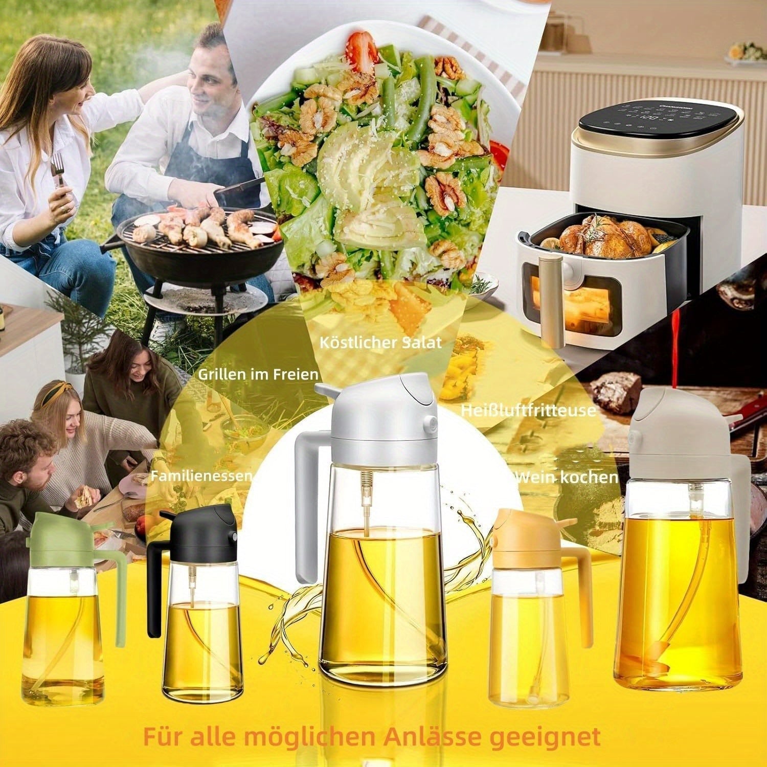 Olma yog'i uchun ko'p maqsadli purkagich - 15.9oz shisha yog'ni tarqatish va purkash uchun oltita parcha to'plami, sog'lom pishirish, gril qilish, havo qovurish, pishirish, salatlar uchun. | Oshxona uchun zarur.
