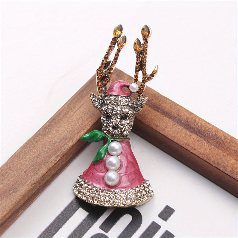 Antique Moose Brooch Rhinestone Animal-Inspired Enamel Jewelry for Jackets and Outfits