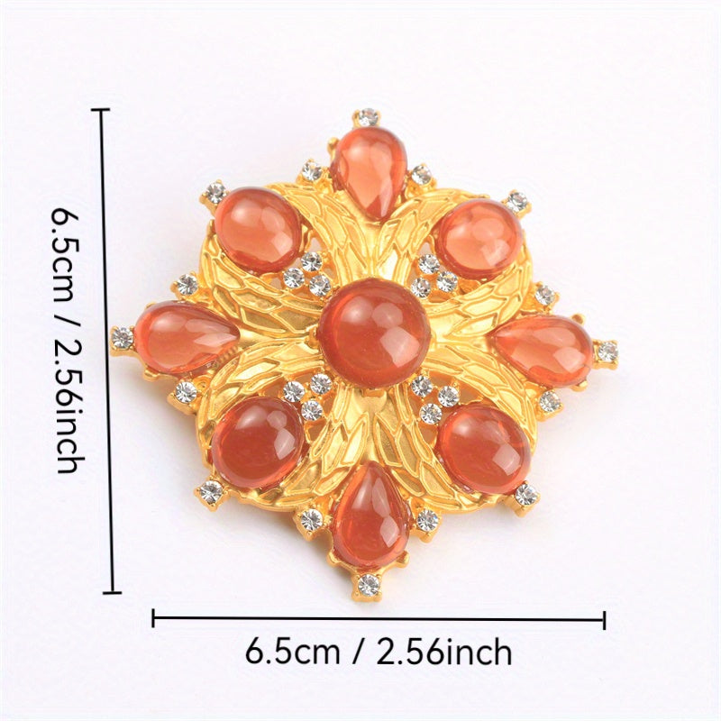 Rhinestone Cross Flower Brooch Pin Jewelry with Gemstone Inlay for Women and Gifts