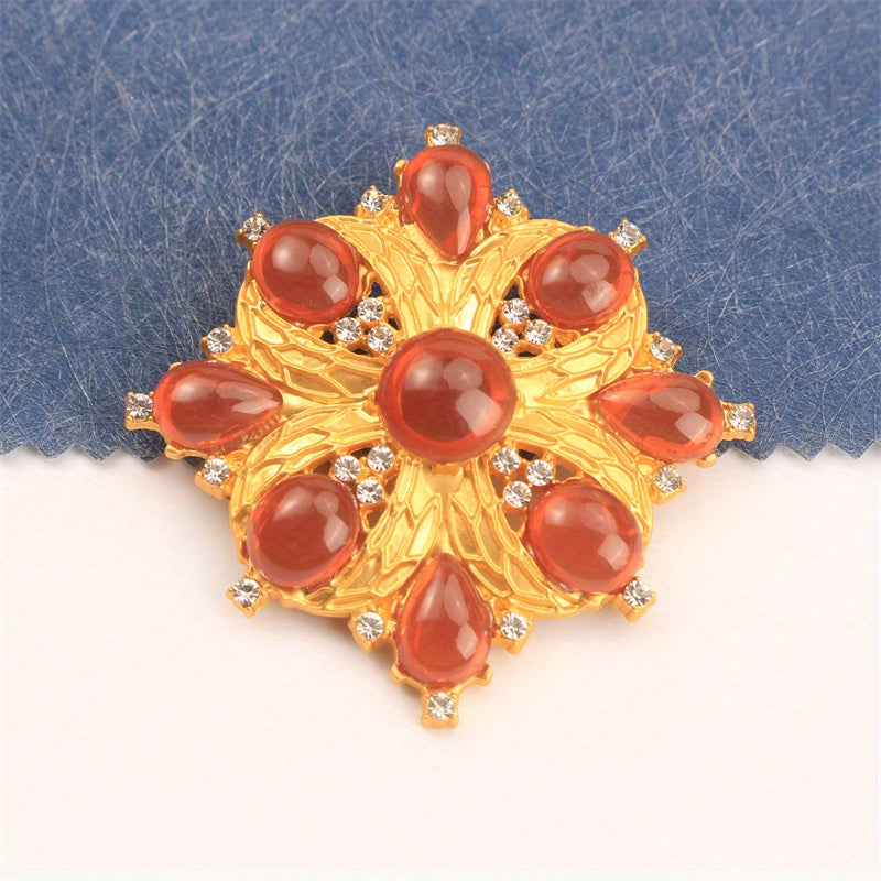 Rhinestone Cross Flower Brooch Pin Jewelry with Gemstone Inlay for Women and Gifts