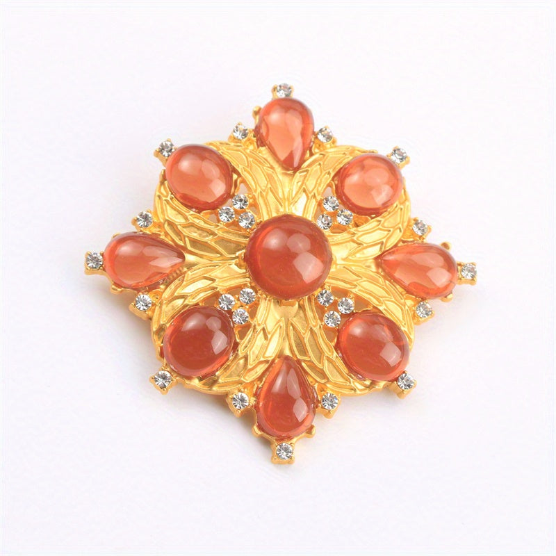 Rhinestone Cross Flower Brooch Pin Jewelry with Gemstone Inlay for Women and Gifts