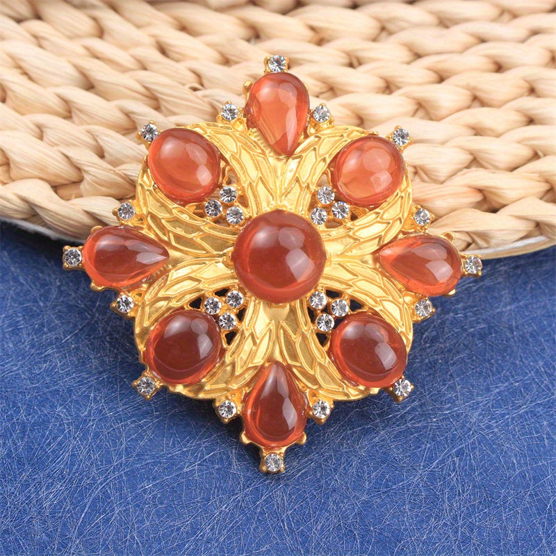 Rhinestone Cross Flower Brooch Pin Jewelry with Gemstone Inlay for Women and Gifts