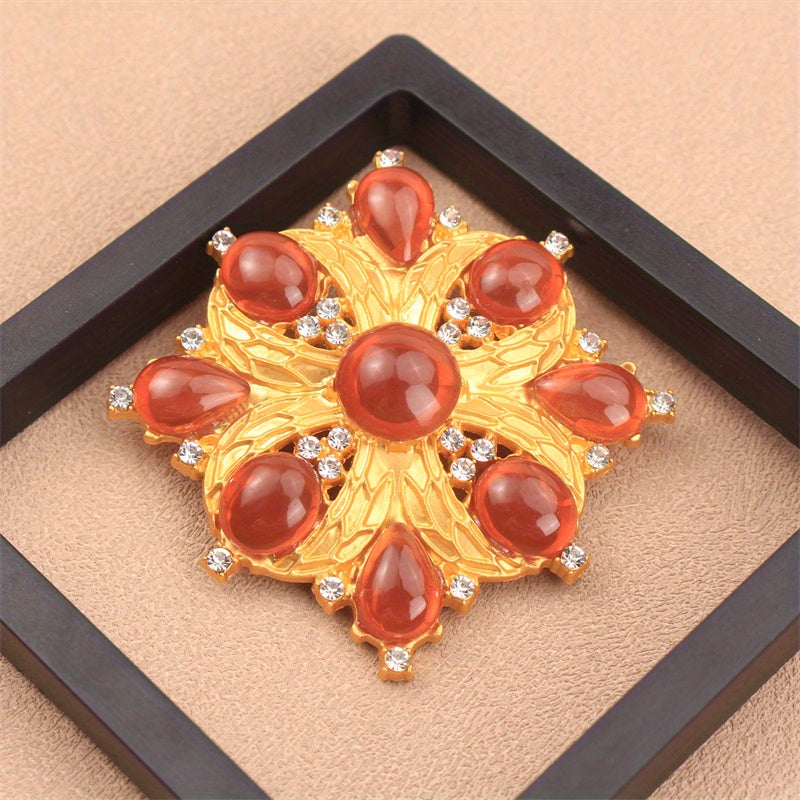 Rhinestone Cross Flower Brooch Pin Jewelry with Gemstone Inlay for Women and Gifts