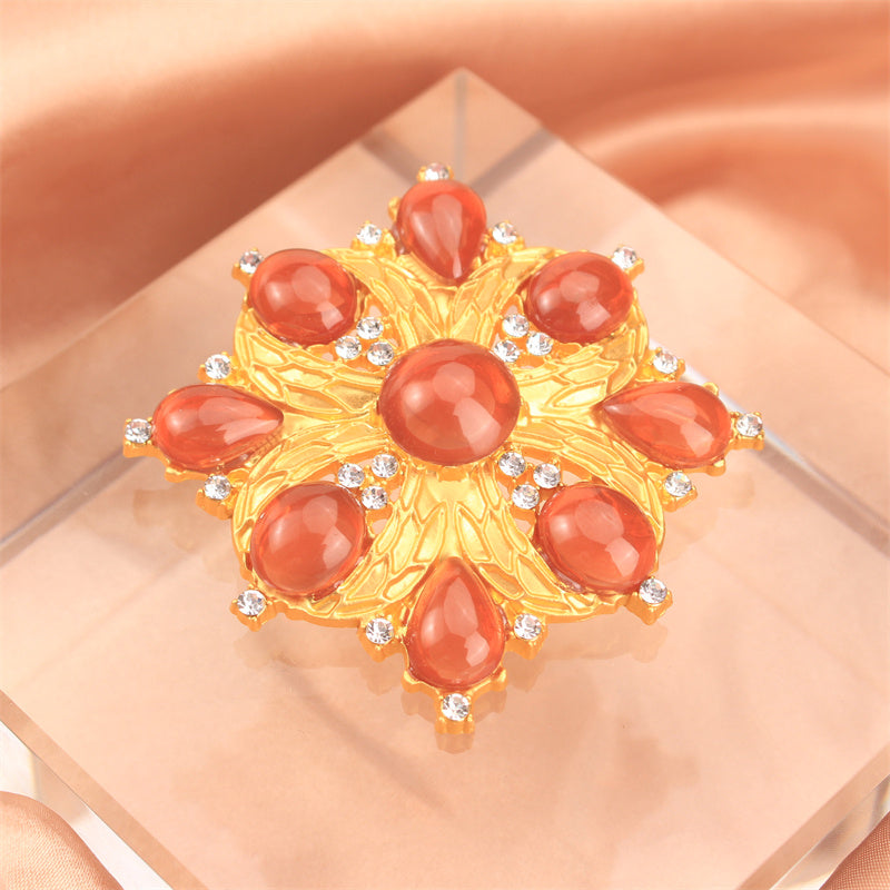 Rhinestone Cross Flower Brooch Pin Jewelry with Gemstone Inlay for Women and Gifts