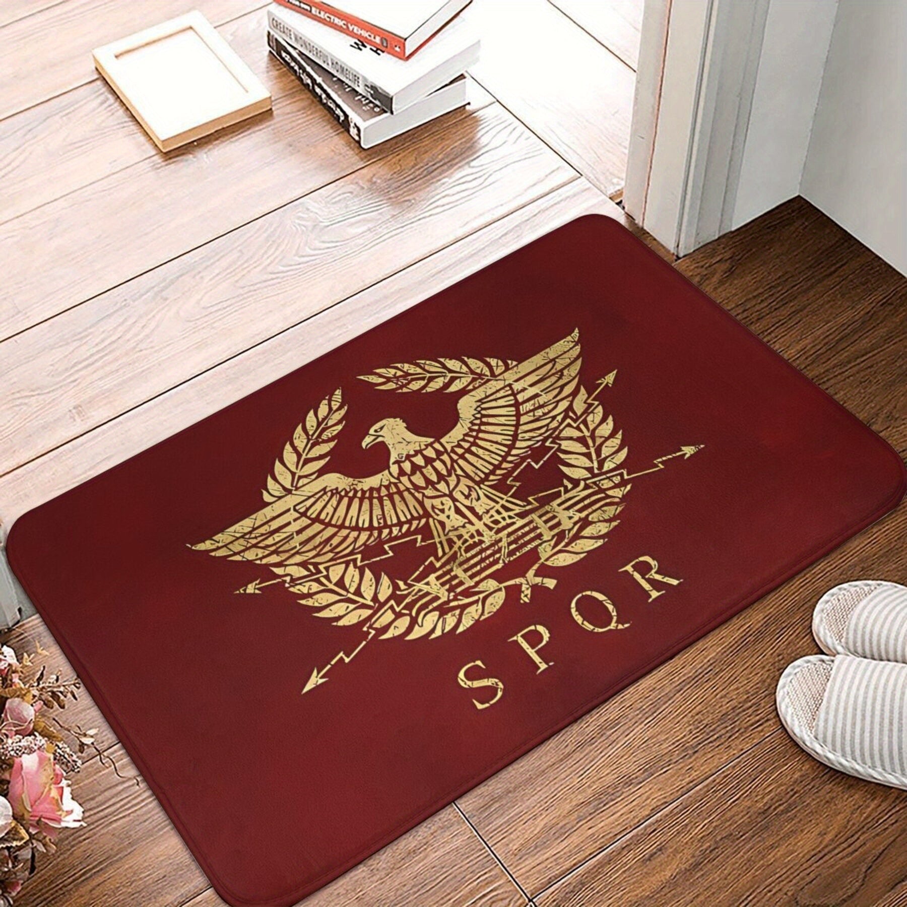 Xmas Themed Doormat Anti-Slip Floor Rug Roman Empire Emblem Living Room Entrance