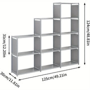 9-Compartment Waterproof Metal Bookcase with Reinforced Steel Tubes in Grey