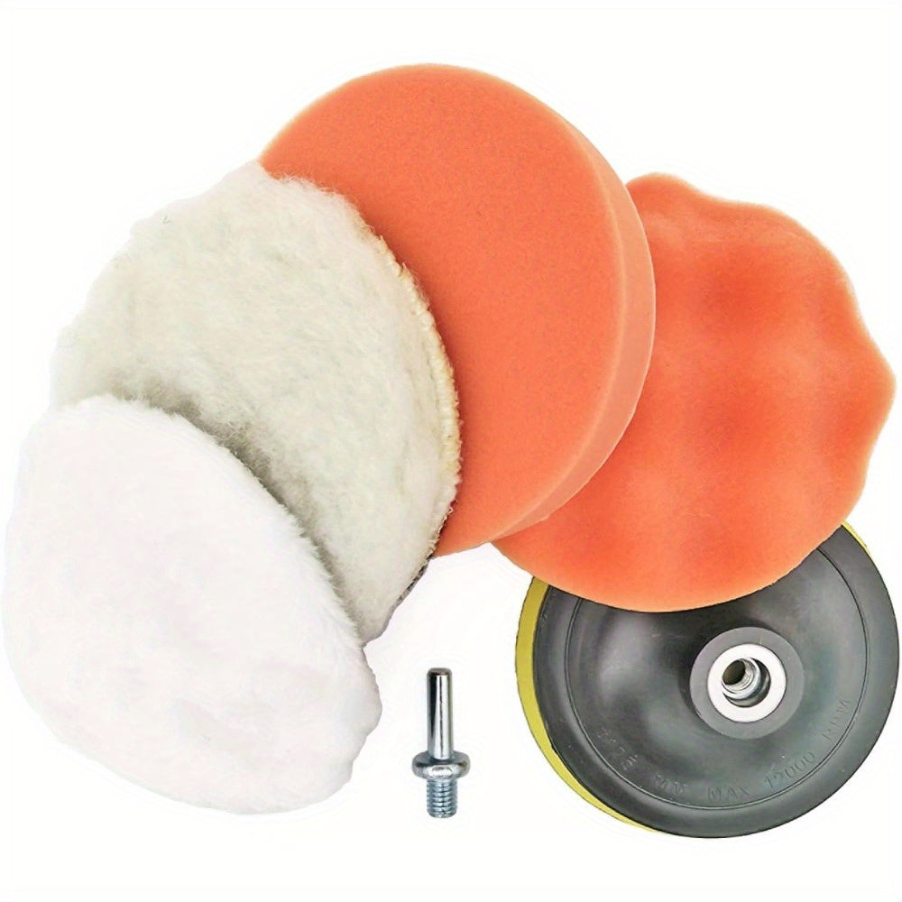 6-Piece Car Polishing Kit with Wool Pads for Waxing and Scratch Removal