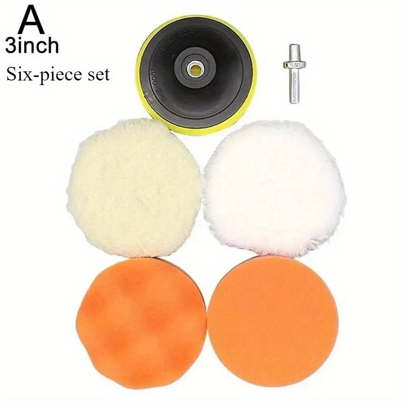 6-Piece Car Polishing Kit with Wool Pads for Waxing and Scratch Removal