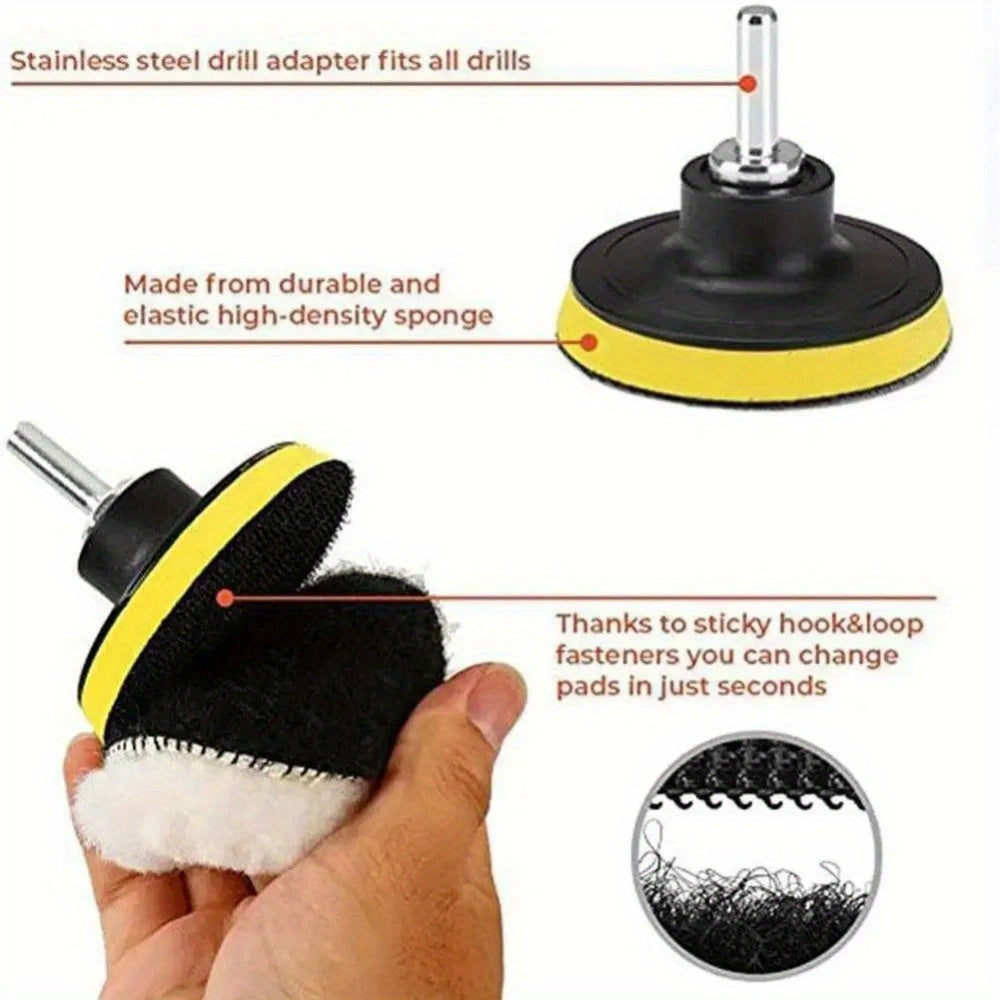 6-Piece Car Polishing Kit with Wool Pads for Waxing and Scratch Removal