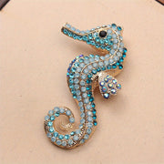 Seahorse Brooch Pin Enamel Animal Shaped Jewelry with Rhinestones for Clothing