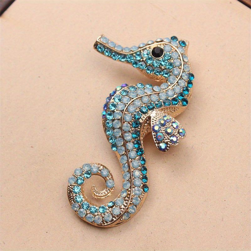 Seahorse Brooch Pin Enamel Animal Shaped Jewelry with Rhinestones for Clothing