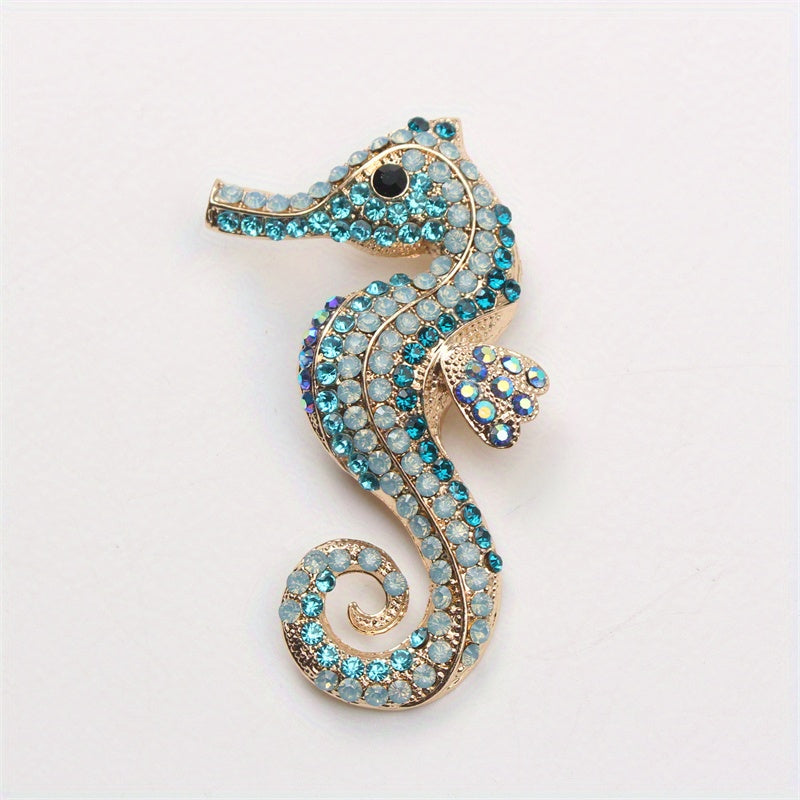 Seahorse Brooch Pin Enamel Animal Shaped Jewelry with Rhinestones for Clothing