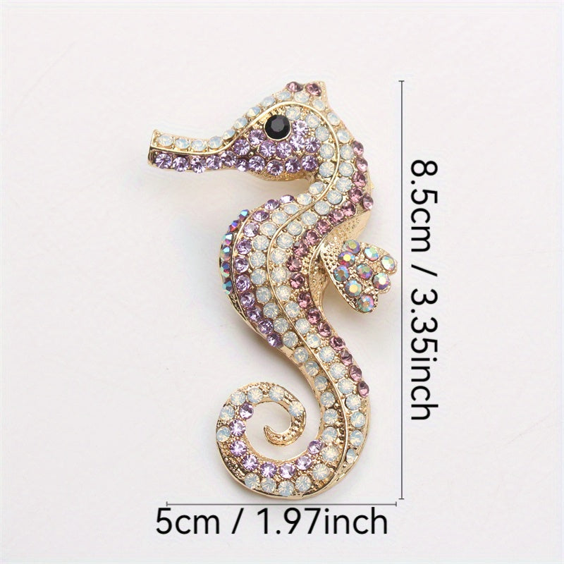 Seahorse Brooch Pin Enamel Animal Shaped Jewelry with Rhinestones for Clothing