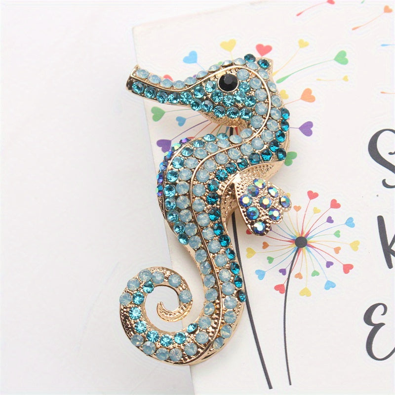 Seahorse Brooch Pin Enamel Animal Shaped Jewelry with Rhinestones for Clothing
