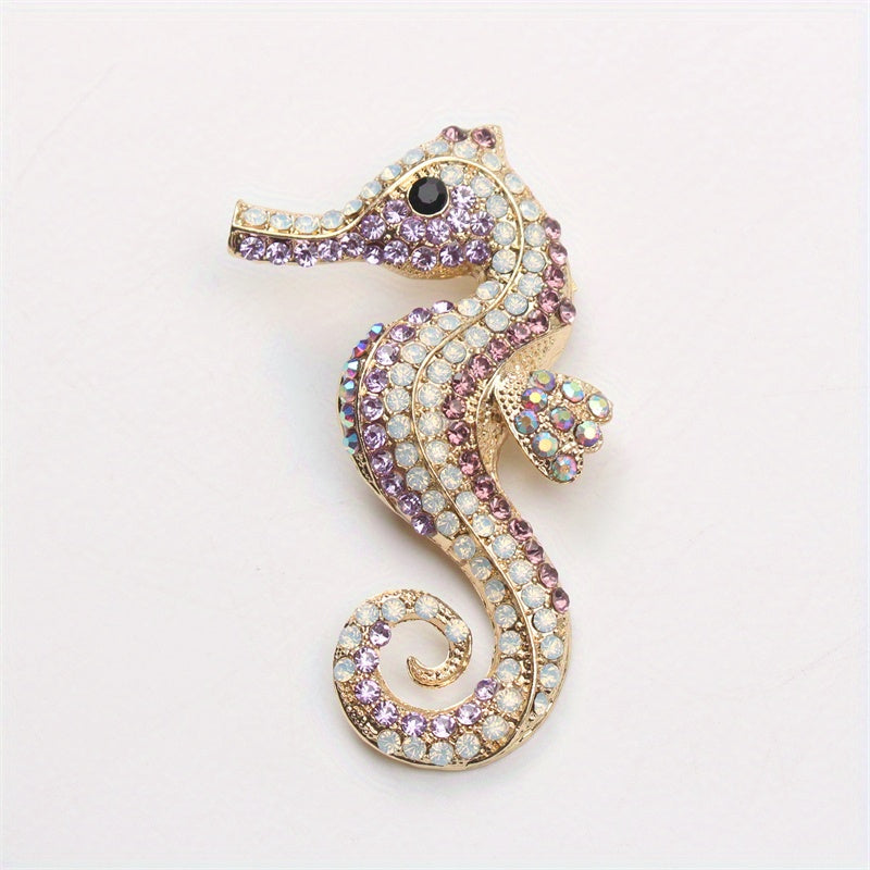 Seahorse Brooch Pin Enamel Animal Shaped Jewelry with Rhinestones for Clothing