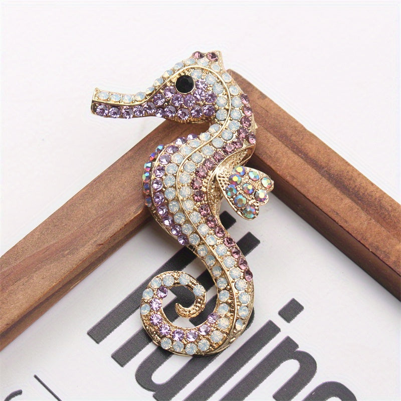 Seahorse Brooch Pin Enamel Animal Shaped Jewelry with Rhinestones for Clothing