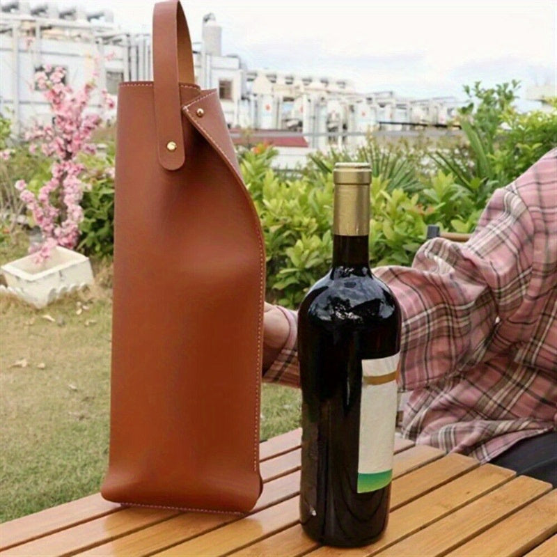 Faux Leather Wine Carrier Bag with Snap Closure Portable Durable Easy to Clean for Travel and Dinner Parties