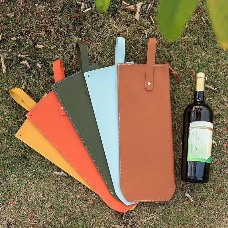 Bolsa portadora de vino de cuero sintético con cierre de presión, portátil, duradera, fácil de limpiar para viajes y cenas