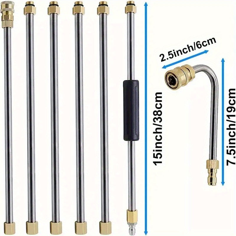 High-Pressure Washer Hose Kit 7 Pieces with Nozzles and Stainless Steel Extensions