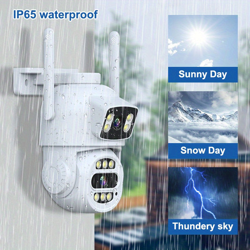 4МП Двойная объективная беспроводная охранная камера с ночным видением, двусторонним звуком, водонепроницаемость IP65